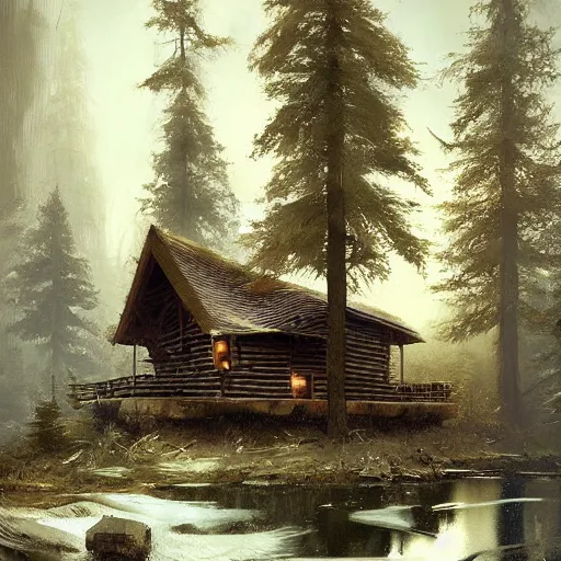 Image similar to a cabin in the woods by greg rutkowski