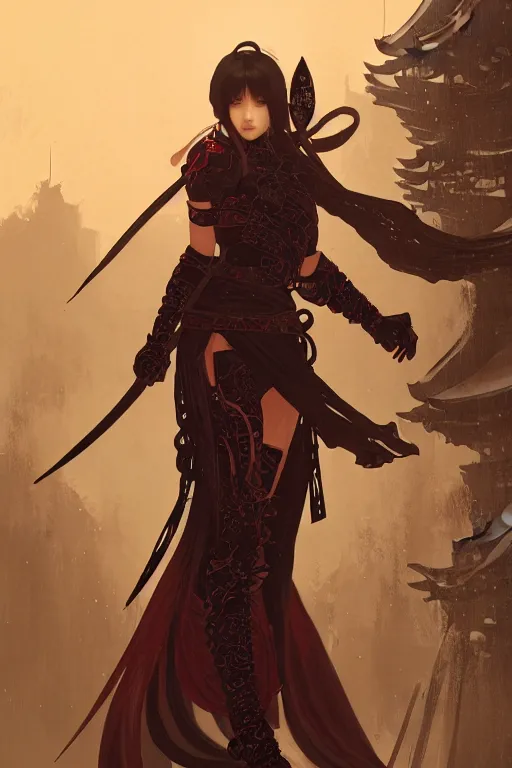 Image similar to portrait Ninja gaiden girl, ninja wardrobe, in ruin japanese rainny temple night, ssci-fi and fantasy, intricate and very very beautiful and elegant, highly detailed, digital painting, artstation, concept art, smooth and sharp focus, illustration, art by tian zi and WLOP and alphonse mucha