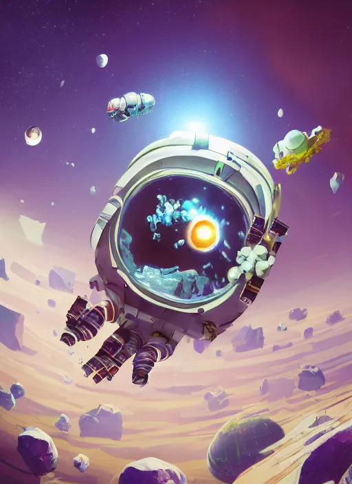 Image similar to An epic fantastic realism comic book style astroneer painting of the most beautiful flowers launched into space, bouquets, solar eclipse, fisheye, unreal 5, DAZ, hyperrealistic, octane render, dynamic lighting