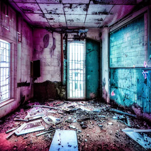 Image similar to urbex urban exploration, synthwave