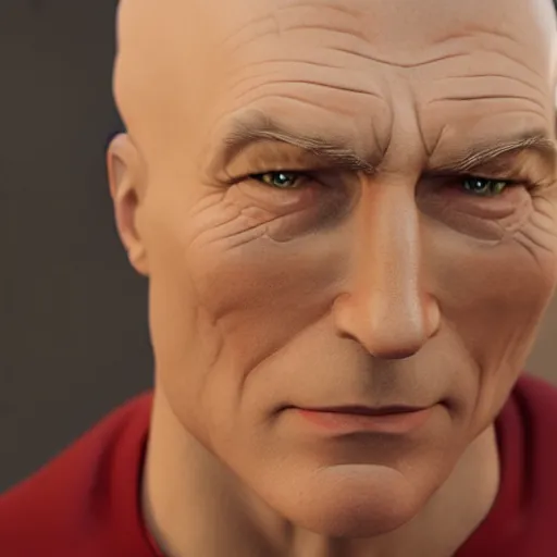 Image similar to a hyper real comic book style portait painting of captain picard with long blond hair, unreal 5, hyperrealistic, octane render, cosplay, rpg portrait, dynamic lighting
