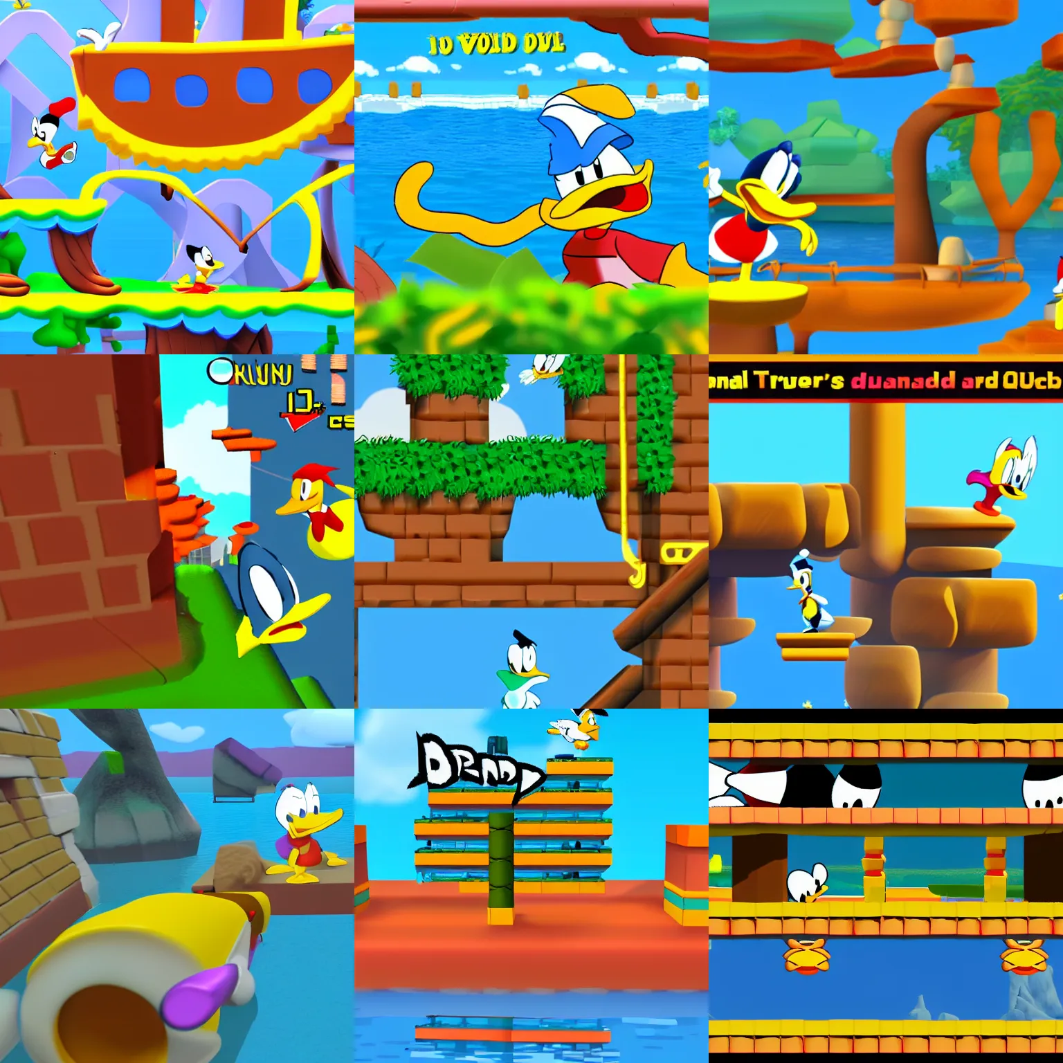 Prompt: donald duck goin quackers quack attack video 3 d platformer game screenshot