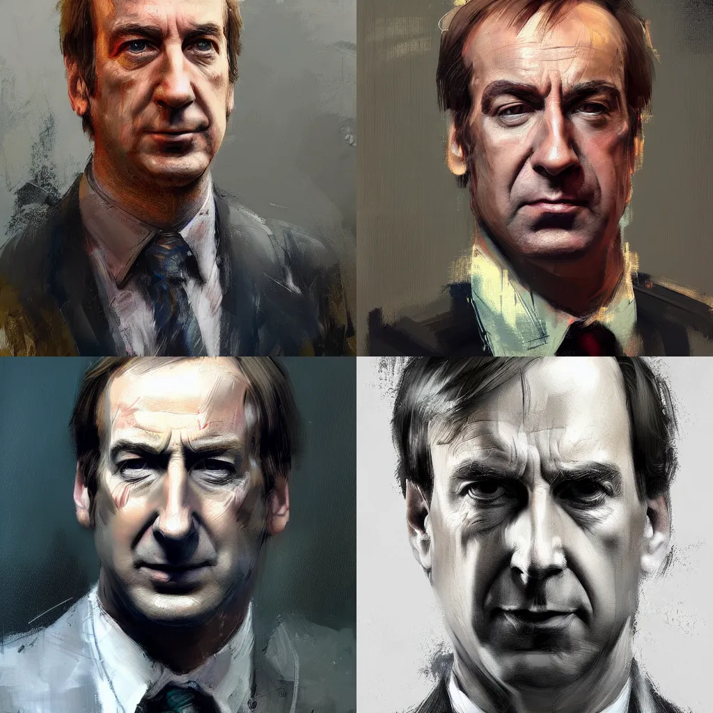 Prompt: A realistic hyperdetailed digital oil portrait painting of Saul Goodman in the style of Guy Denning, Ruan Jia, and Craig Mullins. Trending on ArtStation, DeviantArt, and Instagram. CGSociety Digital art.