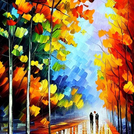 Prompt: autumn street by afremov, leonid