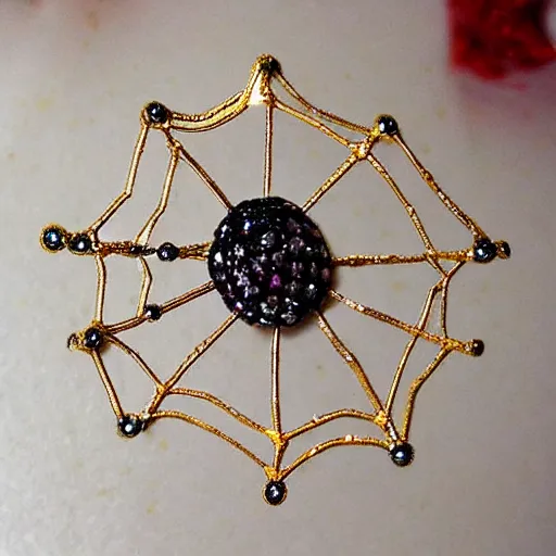 Prompt: A spiderweb made of gold and gems!!