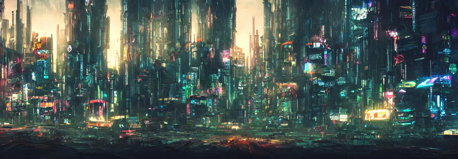 Prompt: photo of a cyberpunk landscape