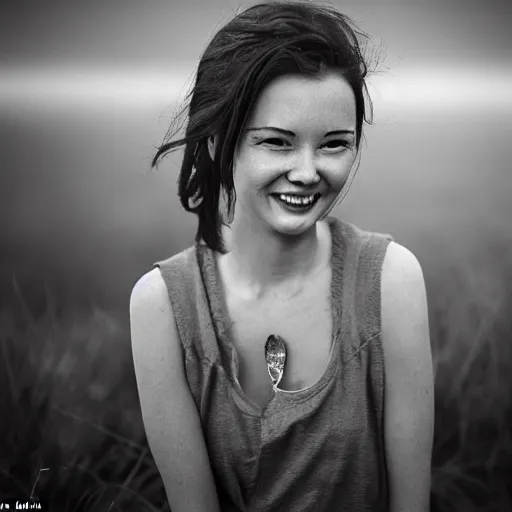 Image similar to an amazing award winning photo of a happy female, very sharp, hyperdetailed, cinematic atmospheric photo