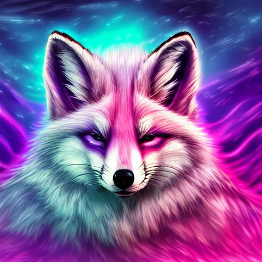 Prompt: digital purple and purple and purple fox, retrowave palette, digital world, highly detailed, electric breeze, anatomically correct vulpine, synth feel, fluffy face, ear floof, flowing fur, super realism, accurate animal imagery, 4 k digital art