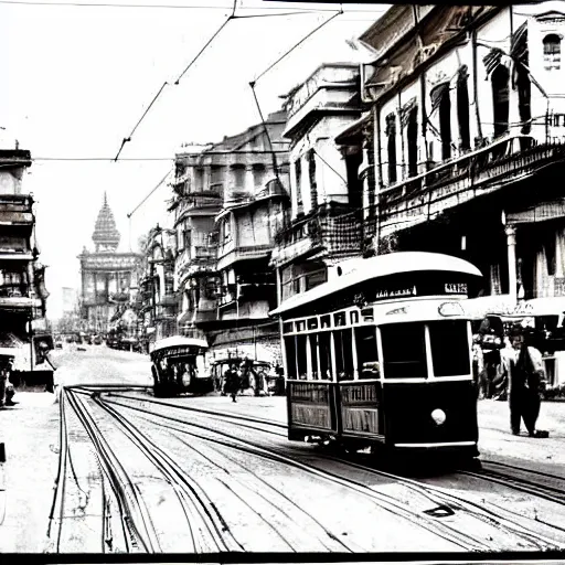 Prompt: streets of calcutta, tram