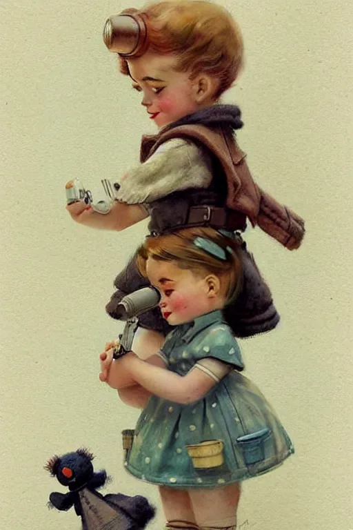 Prompt: ( ( ( ( ( 1 9 5 0 s retro future girl and her doll. muted colors. childrens layout, ) ) ) ) ) by jean - baptiste monge,!!!!!!!!!!!!!!!!!!!!!!!!!