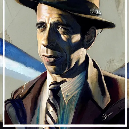 Image similar to humphrey bogart as sam spade, portrait, highly detailed, digital painting, artstation, concept art, sharp focus, illustration, art , style of Dean Cornwell by Dean Cornwell