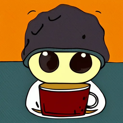 Image similar to Pepe drinking a coffee and closing his eyes, digital art