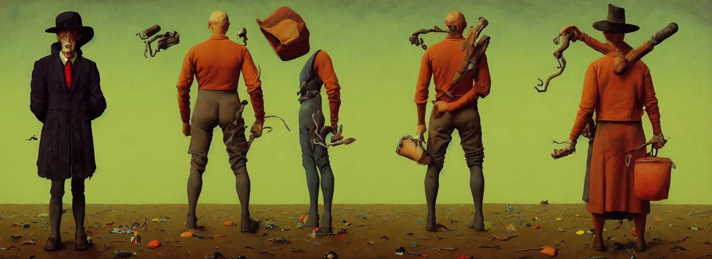 Image similar to full - body portrait surreal colorful clay fighting artstation rpg gentleman character concept art anatomy, action pose, very coherent and colorful high contrast masterpiece by norman rockwell franz sedlacek hieronymus bosch dean ellis simon stalenhag rene magritte gediminas pranckevicius, dark shadows, sunny day, hard lighting, reference sheet white! background