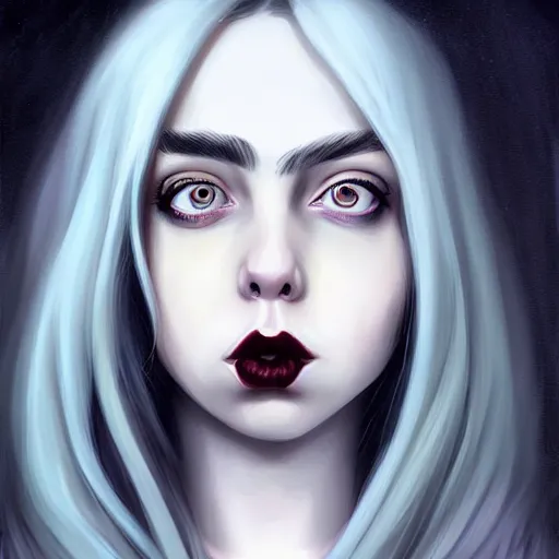 Image similar to a gothic portrait painting of billie eilish by cyril rolando