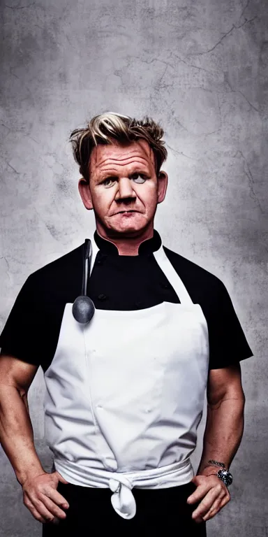 Prompt: A medium shot portrait of Gordon Ramsay wearing a chef uniform, center aligned, oil on canvas, classicism style