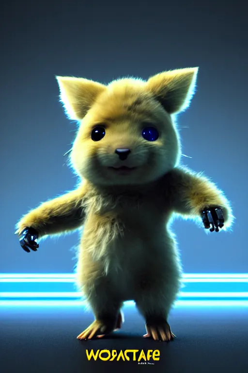 Image similar to high quality 3 d render sci - fi very cute fluffy! wombat!! cyborg soldier with futuristic mechanical parts, cyberpunk monocle!, highly detailed, unreal engine cinematic smooth, in the style of detective pikachu, hannah yata charlie immer, dark blue neon light, low angle, uhd 8 k, sharp focus