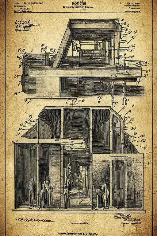 Prompt: a Leonardo DaVinci sketch of an innovation factory powered by the human imagination, in the style of a US Patent drawing