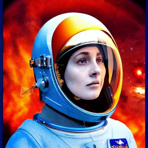 Image similar to Joan of Arc as an astronaut. Dramatic. High resolution. Highly detailed. Art station. 8k