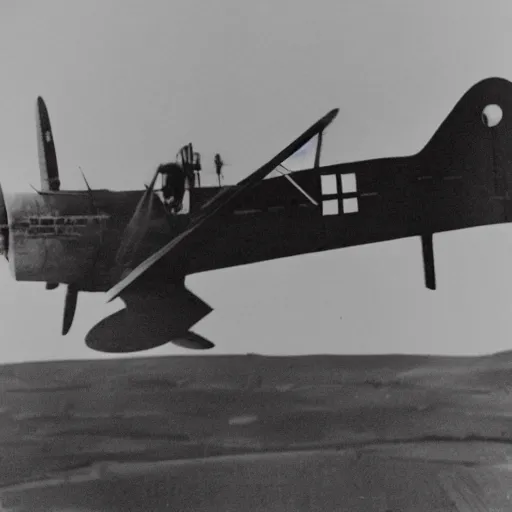 Image similar to a grainy black and white photograph of a rabbit flying a sopwith camel