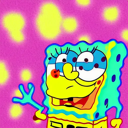 Image similar to spongebob squarepants under weed clouds, digital art, amazing detail, by Alexis Franklin