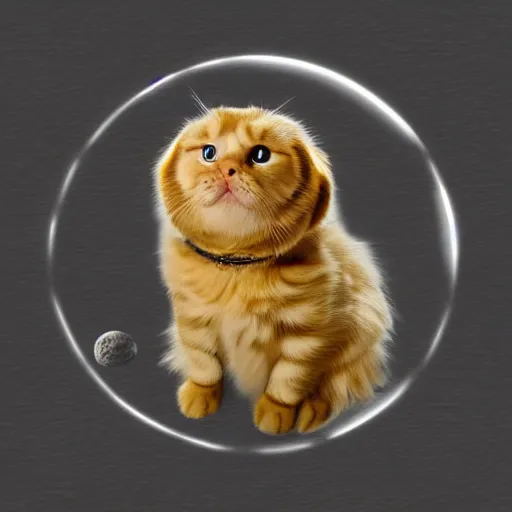 Image similar to cute little golden eyed scottish fold on the moon, realistic