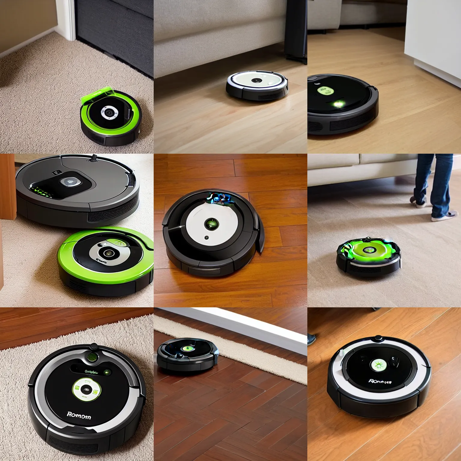 Prompt: roomba with a security camera attached to it