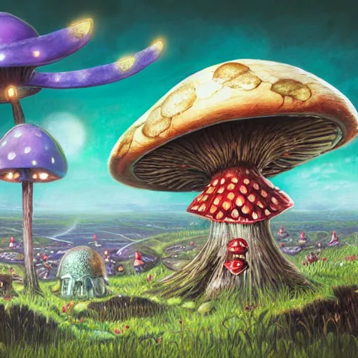 Image similar to 4 k headshot portrait of a psychedelic demonic anthropomorphic insect knight with mushroom themed clothes, magic mushroom village in background by jeff easley, award winning, stylized neon, post - processing, masterpiece, superb resolution. in the art style of junji ito and greg rutkowski. detailed mushroom city in background. hyper realistic anime. perfect art. dalle 2