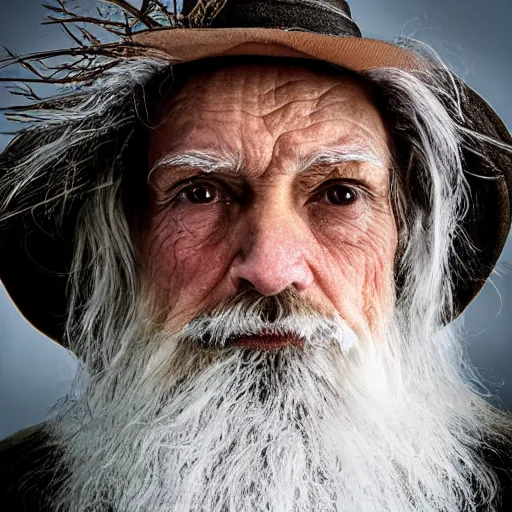 Prompt: Medium close up a old wizard, award winning photo