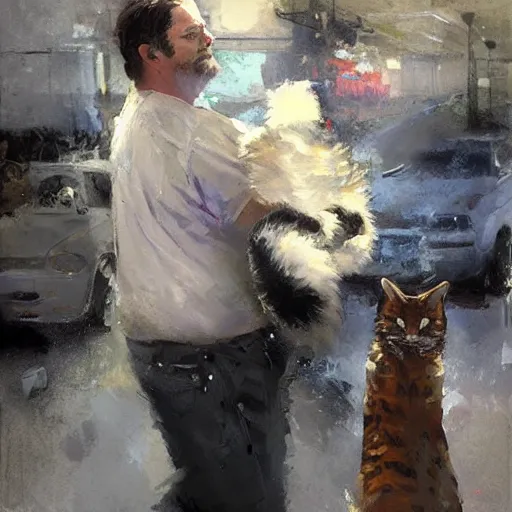 Image similar to nick offerman with cat body, jeremy mann painting