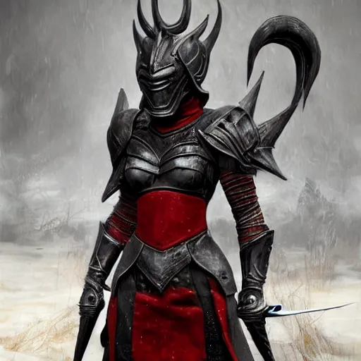 Image similar to hyperrealistic mixed media image of black red daedra armor from skyrim, stunning 3 d render inspired art by greg rutkowski and xiang duan and thomas eakes, perfect facial symmetry, flesh texture, realistic, highly detailed attributes and atmosphere, dim volumetric cinematic lighting, 8 k octane detailed render, post - processing, masterpiece,