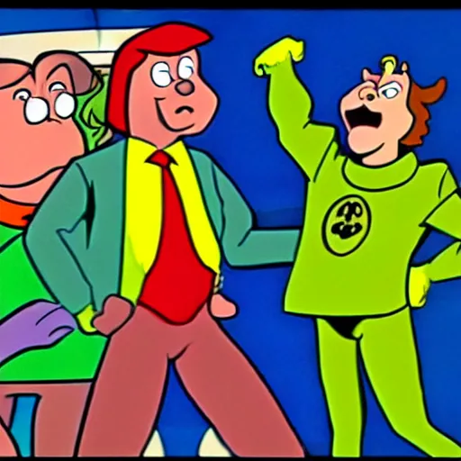 Image similar to 1969 Scooby Doo episode where Shaggy meets donald trump