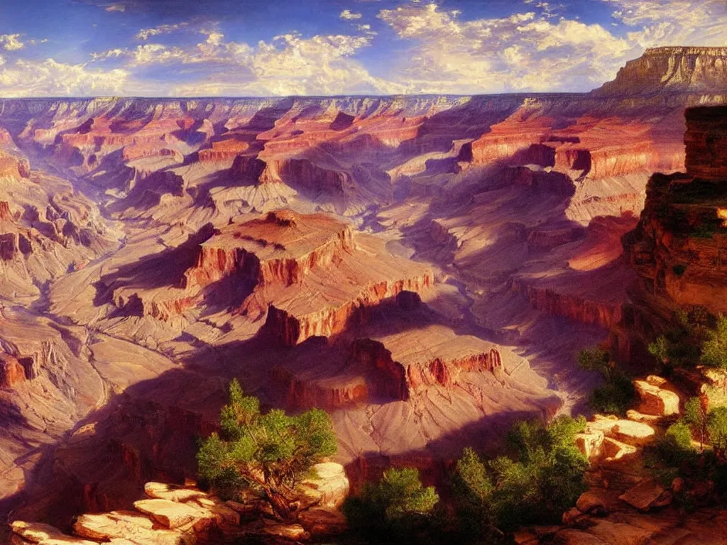 Image similar to a spectacular view of the grand canyon in arizon. art by thomas moran, hyperrealism