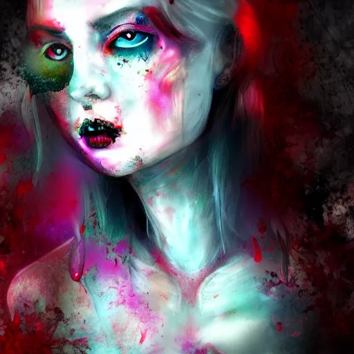 Image similar to pale necro beautiful girl, decaying bleeding colors!, digital painting, devianart, a picture taken by lisa odel and samantha elisa