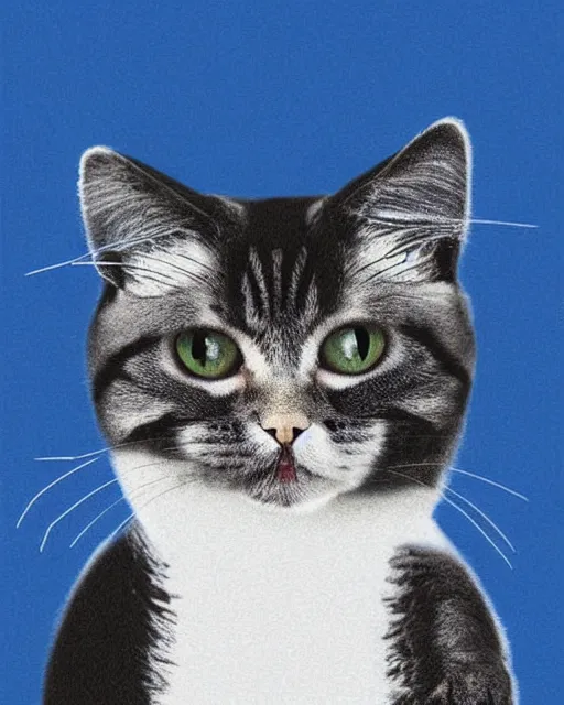 Image similar to A cat with dyed fur like Doraemon, isolated on white by Felipe Pantone, minimalist photorealist