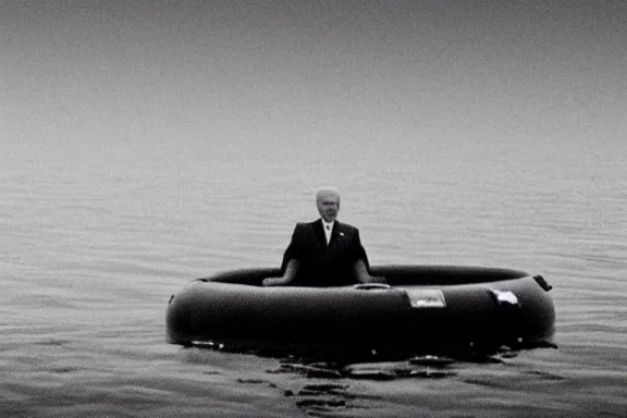 Prompt: a photo taken from a distance of Joe Biden floating in a black void