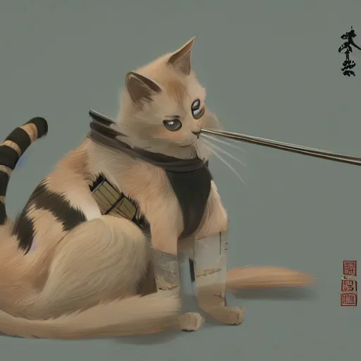 Image similar to many cat samurai are drinking teai, highly detailed, digital painting, artstation, japanese ukiyo style,, movie still, smooth, sharp focus uhd 8 k
