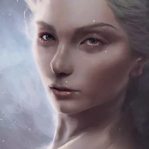 Image similar to a detailed matte head - on portrait painting of an middle - aged half - tiefling noblewoman with golden eyes and short well kept hair, by charlie bowater, lise deharme, wlop, tending on arstation, dungeons and dragon, dnd, pathfinder, fanart, oil on canvas