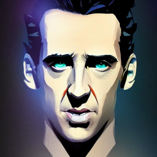 Image similar to portrait of nicholas cage as the nightcrawler from x - men, bleak and oppressive atmosphere, distress, mattepainting concept blizzard pixar maya engine on stylized background splash comics global illumination lighting artstation, sharp focus, lois van baarle, ilya kuvshinov, rossdraws