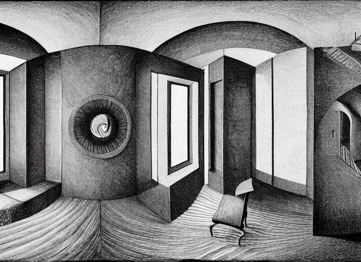 Prompt: a room by escher