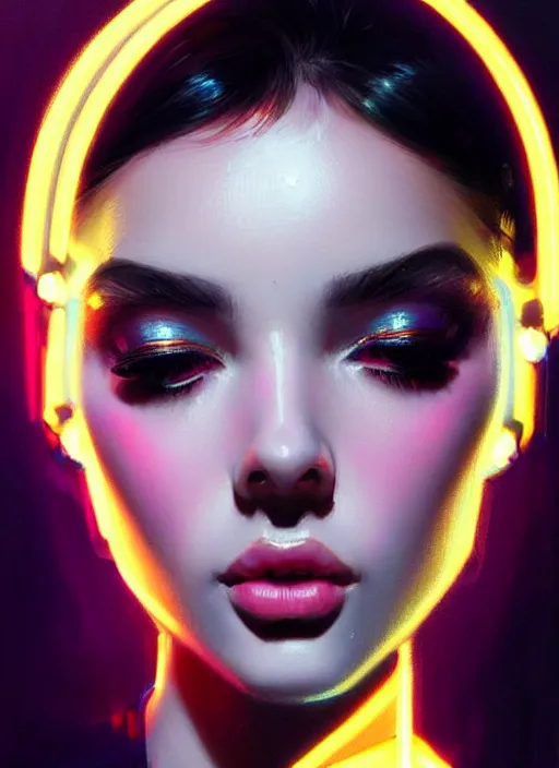 Image similar to photorealistic portrait of female humanoid, cyber neon lights, highly intricate, retro 6 0 s haute couture fashion, elegant, highly detailed, crispy quality, trending on artstation, trending on pinterest, glamor pose, no signature, no watermark, art by artgerm and greg rutkowski