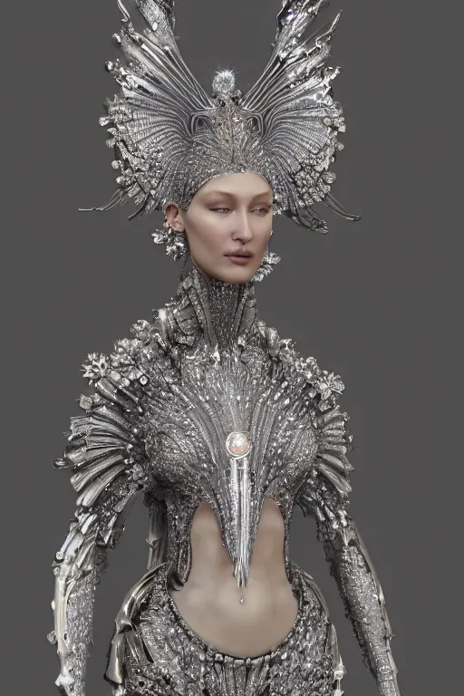 Image similar to a highly detailed metahuman 4 k close up render of an alien goddess bella hadid as deity in iris van herpen dress schiaparelli in diamonds crystals swarovski and jewelry in style of alphonse mucha gustav klimt trending on artstation made in unreal engine 4