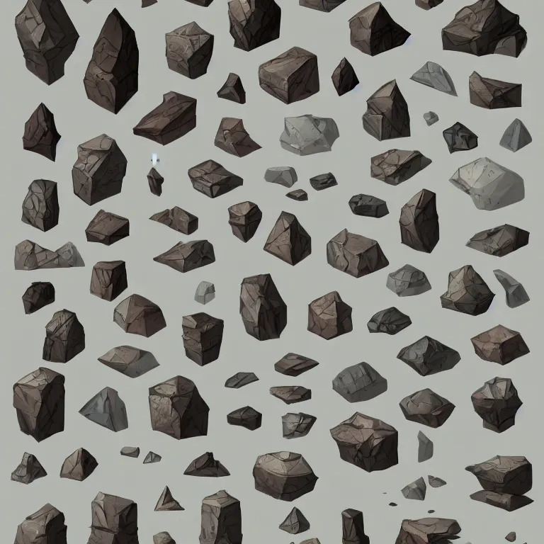 Image similar to a bunch of different shapes and sizes of rocks, concept art by senior environment artist, polycount contest winner, environmental art, concept art, 2 d game art, polycount