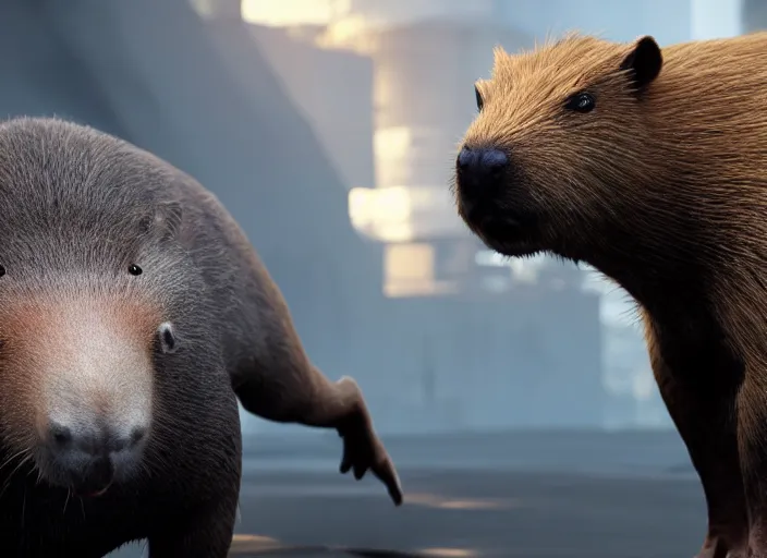 Image similar to venom fused with a capybara, ultra realistic 4 k unreal engine very cinematic render with ray tracing bloom ambient occlusion strong reflections depth of field fog