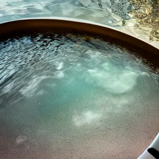 Prompt: photo of a bathtub with the surface of water visible in it. the whole scene is underwater