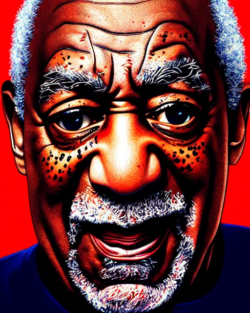 Prompt: a comic potrait of bill cosby with black and red parts, fine - face, realistic shaded perfect face, fine details. night setting. very anime style. realistic shaded lighting poster by ilya kuvshinov katsuhiro, unreal engine, global illumination, radiant light, detailed and intricate environment