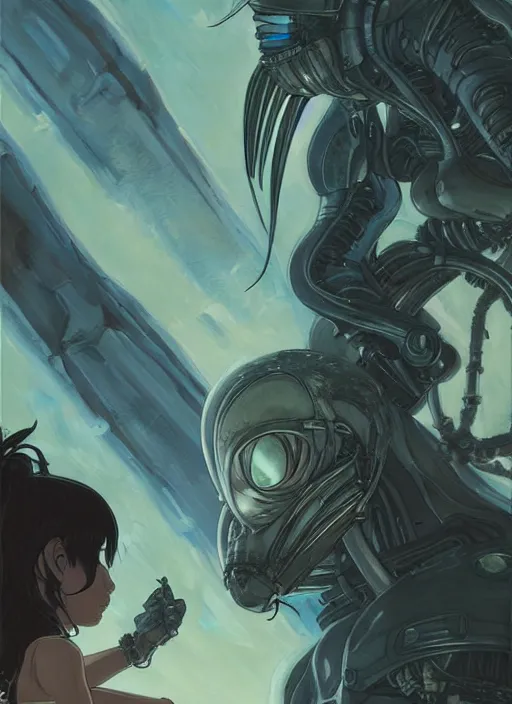 Image similar to poster for alien vs predator by loish, makoto shinkai, studio ghibli