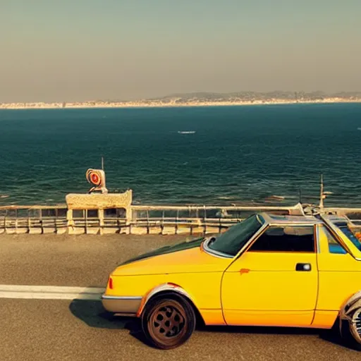 Image similar to bosozoku car in front of the Mediterranean coast