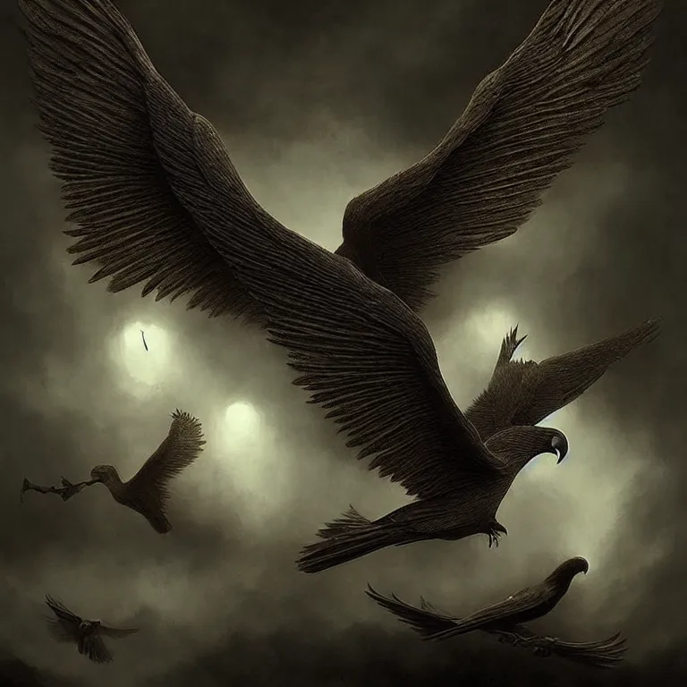 Image similar to epic professional digital art of winged smooth bodied avians, moody atmospheric lighting, painted, intricate, detailed, foreboding, by leesha hannigan, wayne haag, reyna rochin, ignacio fernandez rios, mark ryden, iris van herpen,, epic, stunning, gorgeous, much wow, cinematic, masterpiece.