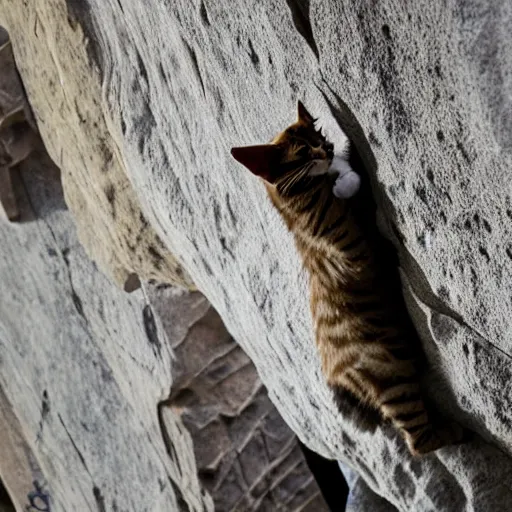 Image similar to photo of a cat rock climbing in a rock climbing gym