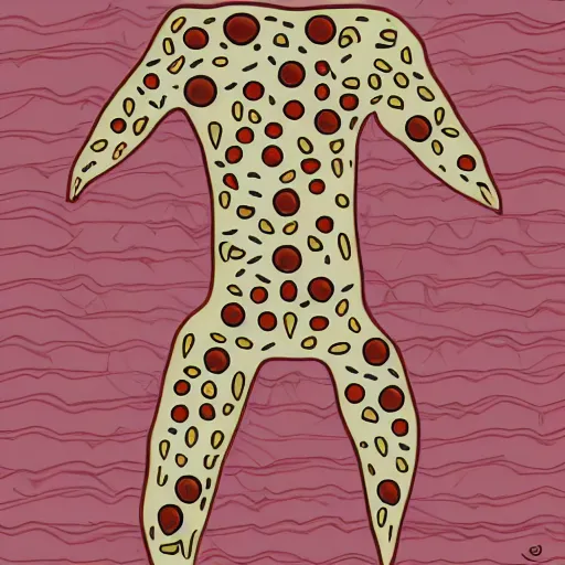 Image similar to A human made of pizza, digital art